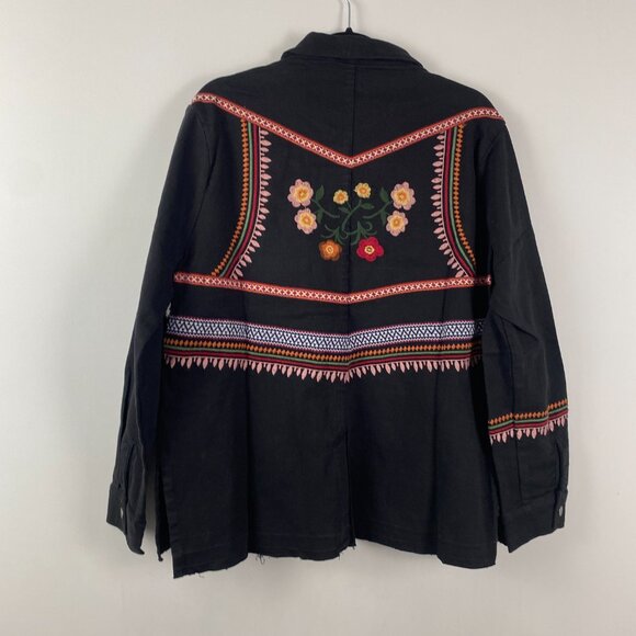 Billy T Floral Embroidered Denim Snap Jacket Size Medium Black Studded - Picture 6 of 9